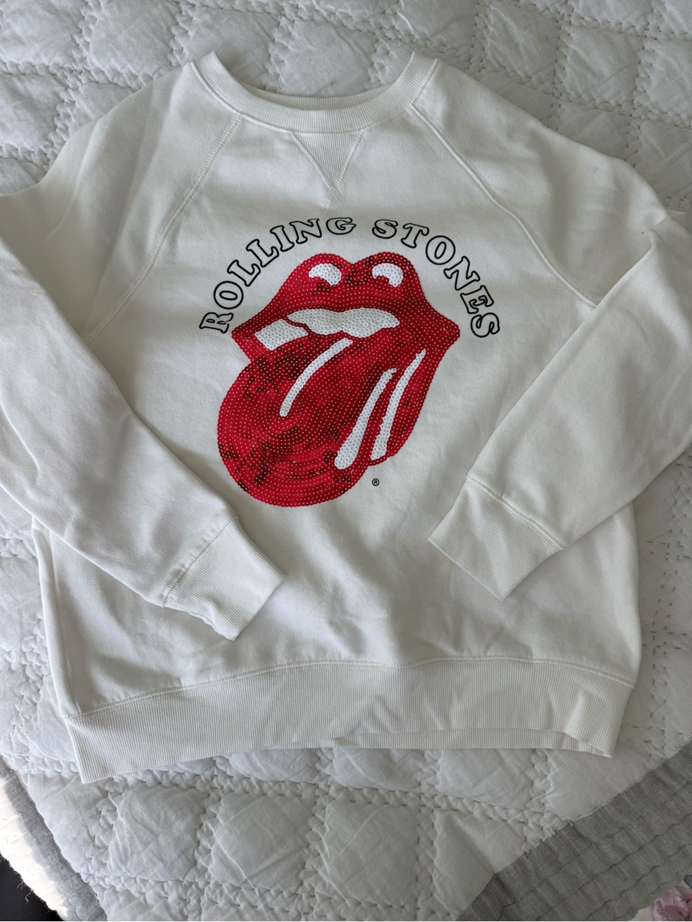 Rolling Stones White Graphic Crewneck Sweatshirt with Red Logo